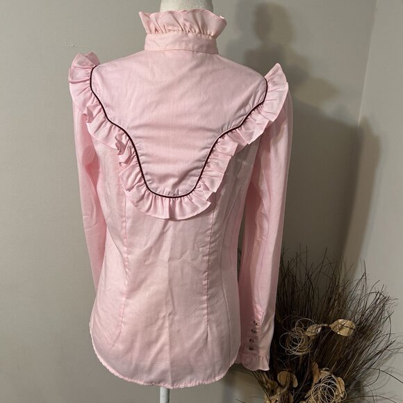 Vtg Fenton Western Women Prairiecore Ruffle Pearl Snap Shirt Top Pink Sz 14 Flaw - Picture 2 of 9
